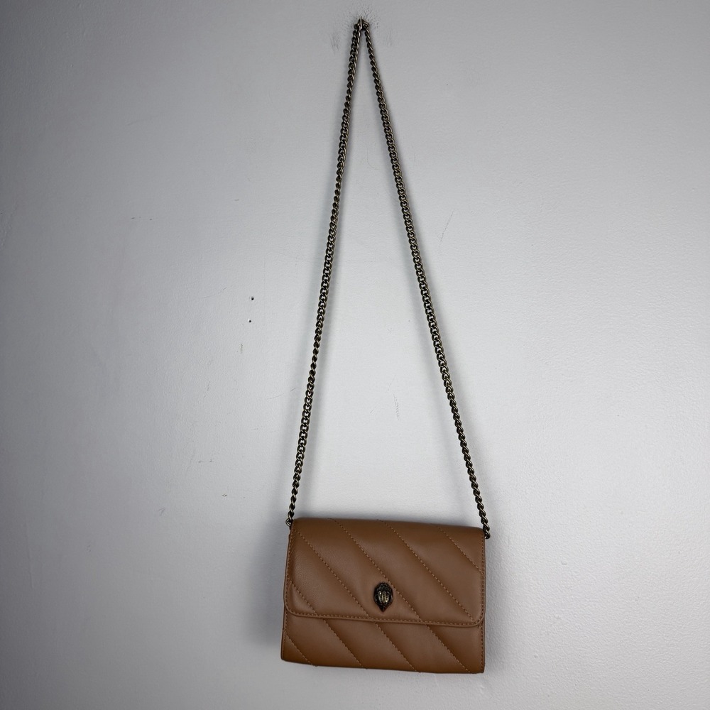 Kurt Geiger Mini Quilted Crossbody Bag Brown Tan Gold Chain Strap Accent Dressy - Picture 2 of 16